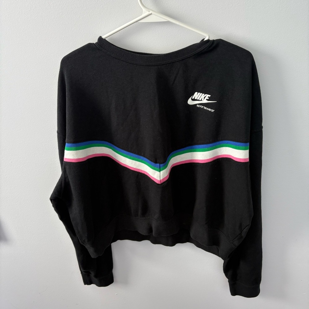 Nike Women's Black Sweater with Multicolor Stripe